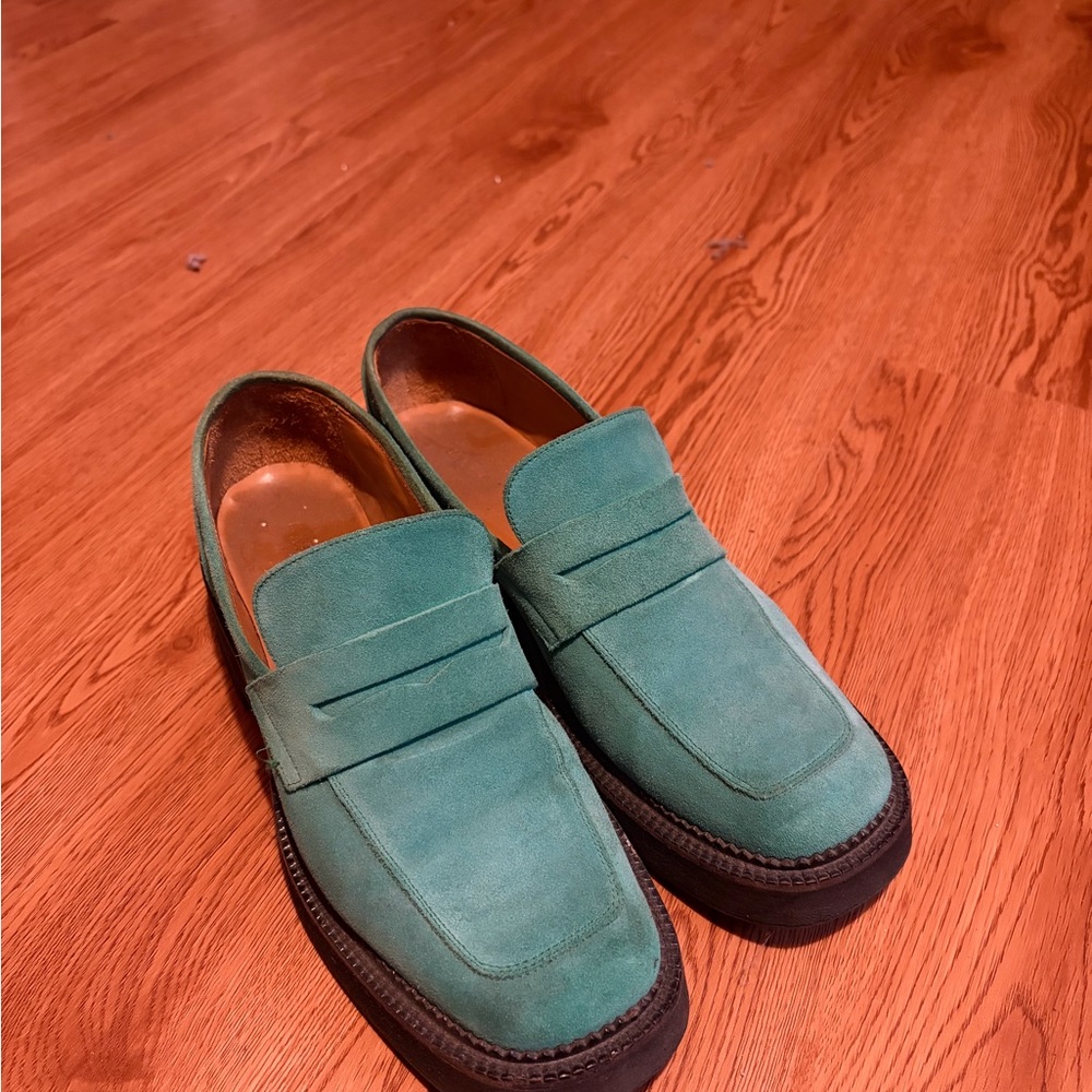 Maguire emerald green suede loafers